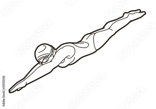 Swimming Sport Female Swimmer Action Cartoon Graphic Vector