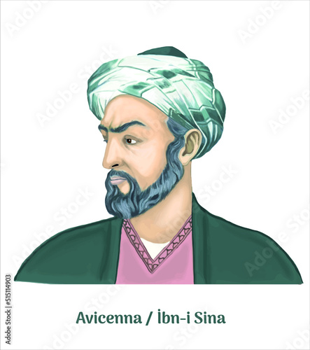 Avicenna / ibni sina (980-1037) portrait in cartoon art illustration.	 photo