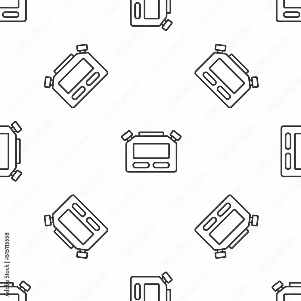 Grey line Stopwatch icon isolated seamless pattern on white background. Time timer sign. Chronometer sign. Vector