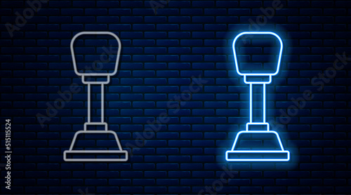 Glowing neon line Gear shifter icon isolated on brick wall background. Manual transmission icon. Vector