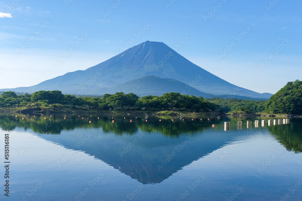 山梨県富士五湖のうちの一つの精進湖と富士山