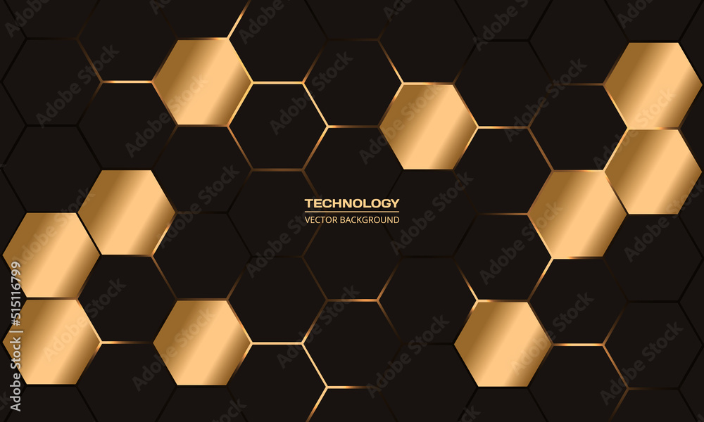Luxury dark and gold hexagonal vector abstract background with golden ...