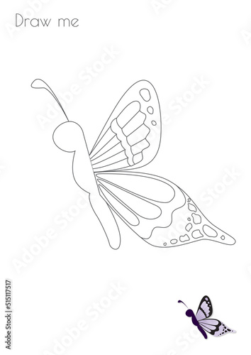 Simple Stroke Butterfly Black Purple Wings Silhouette Photo Drawing Skills For Kids A3 A4 A5 suitable format size. Print it by yourself at home and enjoy 