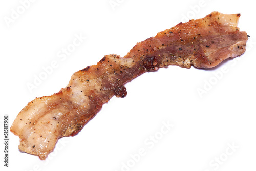 Cooked slices of bacon isolated on white background