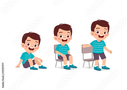little kids with pose sit and standing