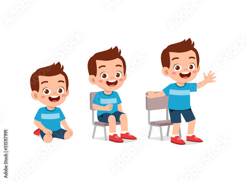 little kids with pose sit and standing