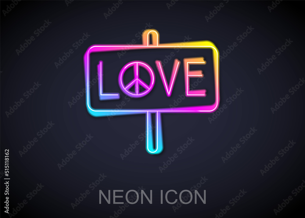 Glowing neon line Peace icon isolated on black background. Hippie symbol of peace. Vector Glowing neon line Peace icon isolated on black background. Hippie symbol of peace. Vector
