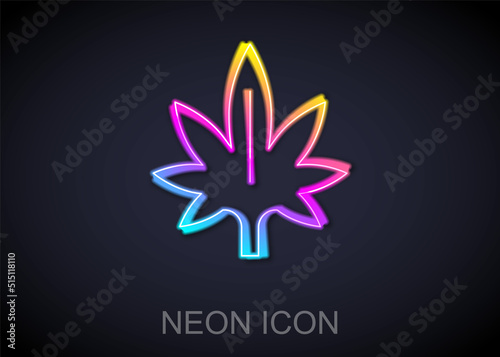 Glowing neon line Medical marijuana or cannabis leaf icon isolated on black background. Hemp symbol. Vector