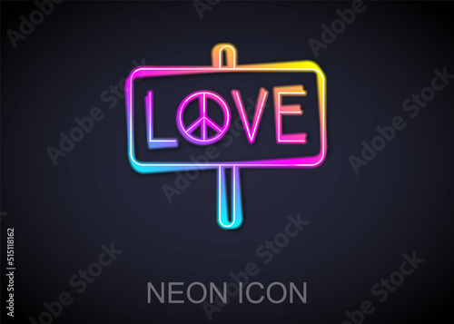 Glowing neon line Peace icon isolated on black background. Hippie symbol of peace. Vector