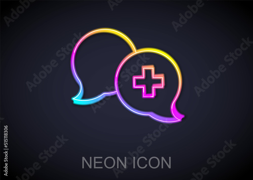 Glowing neon line Dialogue with the doctor icon isolated on black background. Doctor and patient dialog. Consulting about medical health services. Vector