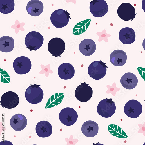 Seamless pattern with blueberries. Fruity summer print. Vector graphics.