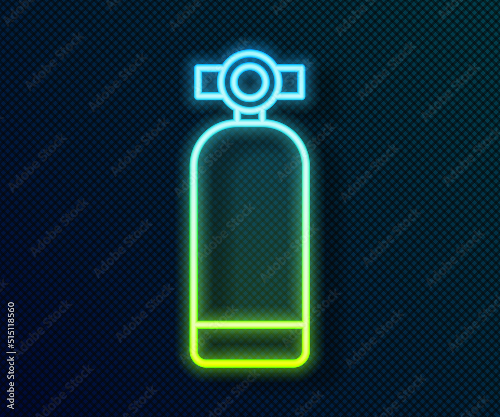 Glowing neon line Aqualung icon isolated on black background. Oxygen tank for diver. Diving equipment. Extreme sport. Diving underwater equipment. Vector Glowing neon line Aqualung icon isolated on black background. Oxygen tank for diver. Diving equipment. Extreme sport. Diving underwater equipment. Vector