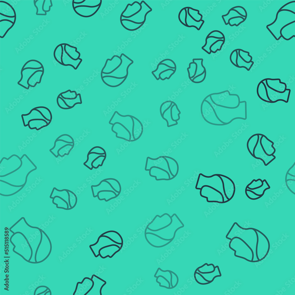 Black line Diving hood icon isolated seamless pattern on green background. Spearfishing hat winter swim hood. Diving underwater equipment. Vector Black line Diving hood icon isolated seamless pattern on green background. Spearfishing hat winter swim hood. Diving underwater equipment. Vector