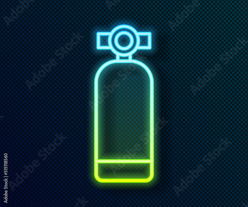 Glowing neon line Aqualung icon isolated on black background. Oxygen tank for diver. Diving equipment. Extreme sport. Diving underwater equipment. Vector