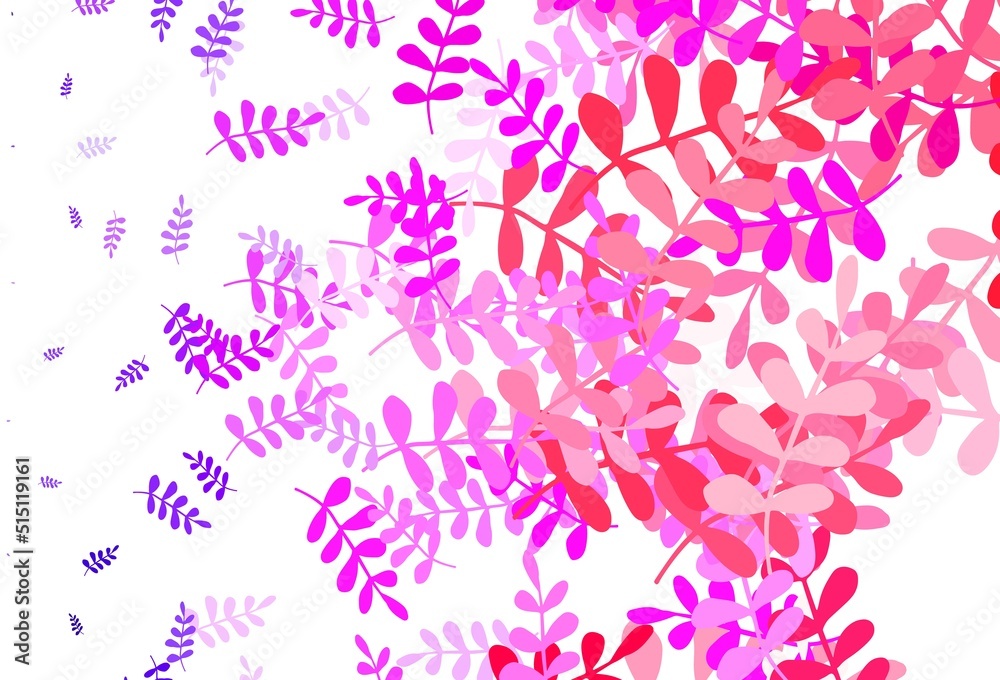 Light Purple, Pink vector doodle layout with leaves. Light Purple, Pink vector doodle layout with leaves.