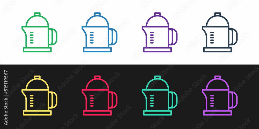 Set line French press icon isolated on black and white background. Vector