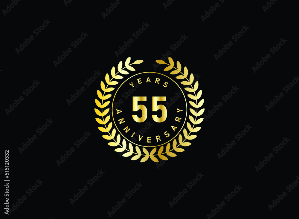 55th anniversary celebration with gold glitter color and white background. Vector design for celebrations, invitation cards and greeting cards. 55th anniversary celebration with gold glitter color and white background. Vector design for celebrations, invitation cards and greeting cards.