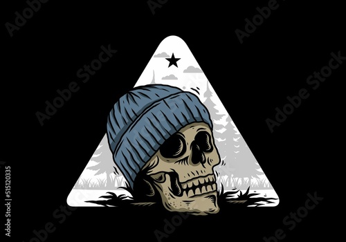 Skull head wearing beanie illustration design