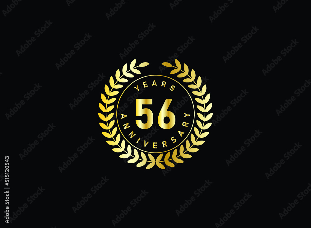 56th anniversary celebration with gold glitter color and white background. Vector design for celebrations, invitation cards and greeting cards. 56th anniversary celebration with gold glitter color and white background. Vector design for celebrations, invitation cards and greeting cards.