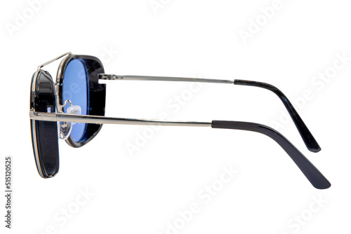 Trendy Sunglasses aviator style grey frame with Blue gradient lens isolated on white background top side view