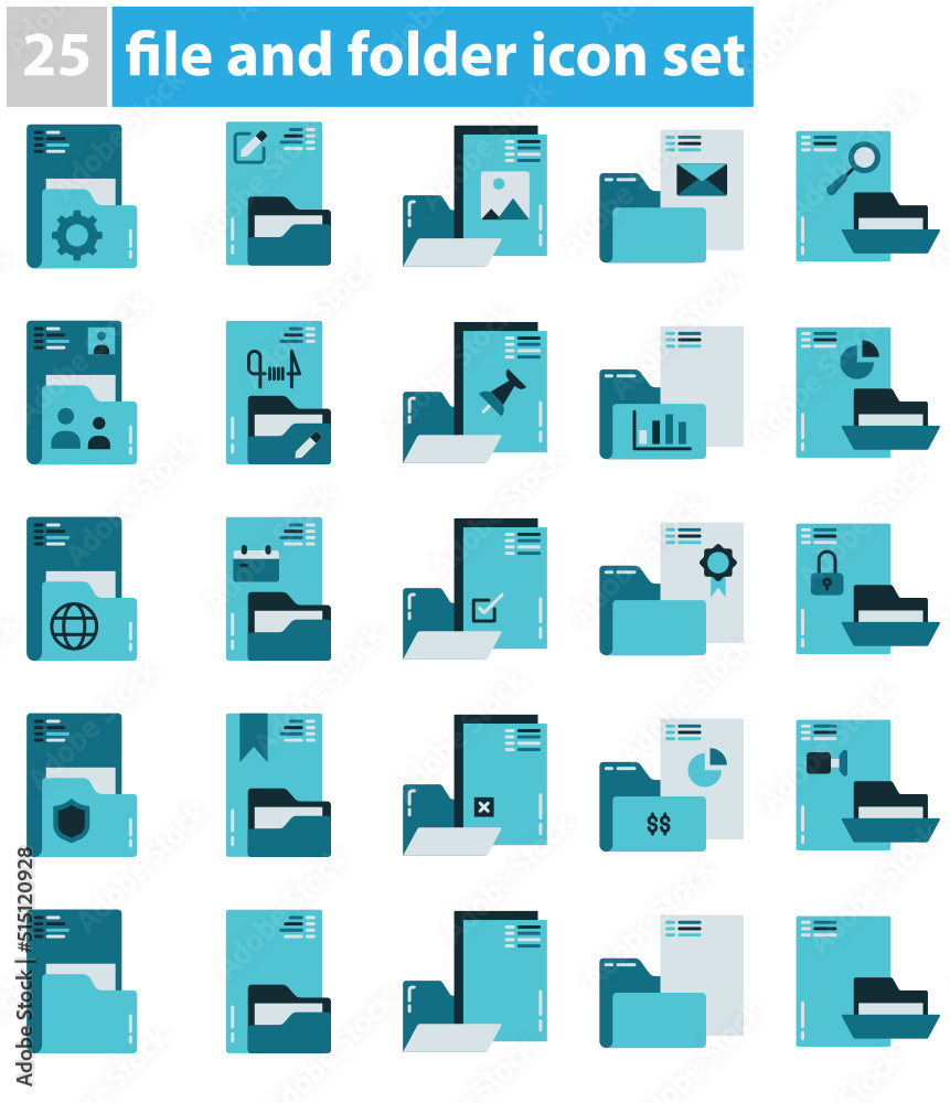 office file and folder icon collection with various tools