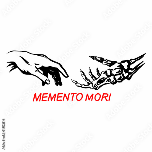 memento mori.vector illustration.image of two hands and font.elements on a white background.modern typography design perfect for tattoo,web design,poster,banner,t shirt,sticker,social media,flyer,etc photo