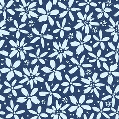 Crédence de cuisine Styles patrons Petites fleurs sur fond bleu nuit  © MaxNadya