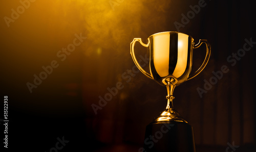 Gold Trophy competition in the dark with smoke and with copy space