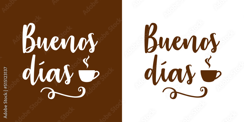Banner con texto manuscrito Buenos días en español. Logo con silueta de ...