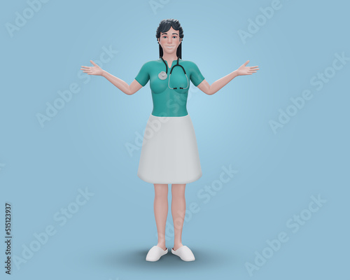 3d render. , doctor cartoon character with stethoscope, looking at camera. , Professional recommendation. Medical presentation