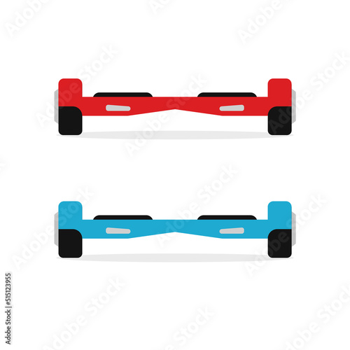 Hoverboard scooter vector flat isolated or electric hover balance board blue red modern image clipart on white background
