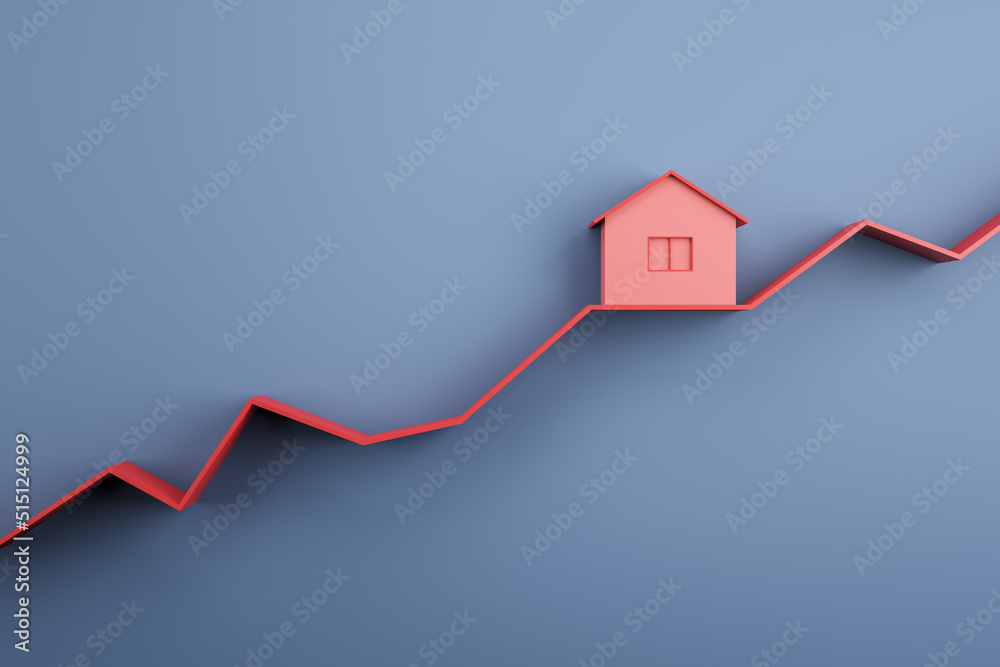 Real estate market and property value increase concept with red house