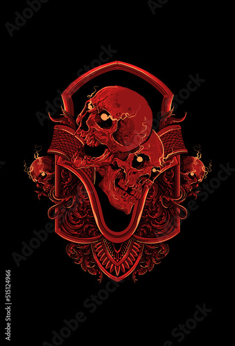 Skull with ornament artwork illustration