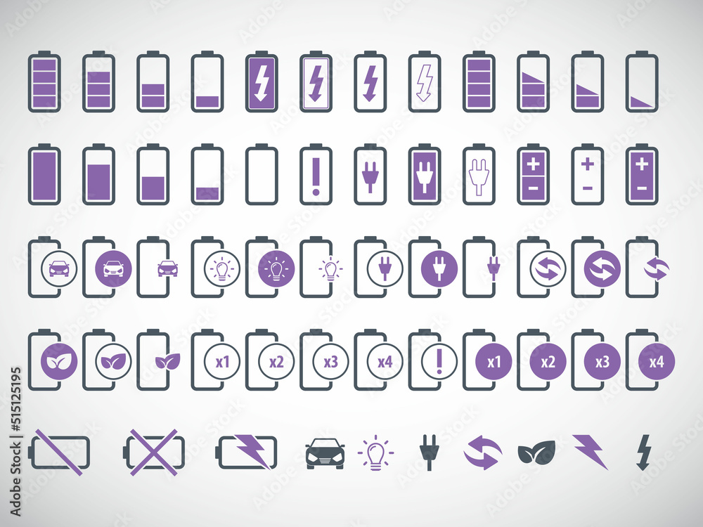 Battery charger vector icon set Battery charger vector icon set