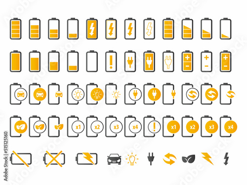 Battery charger vector icon set	
