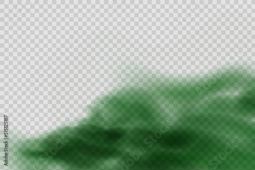 Realistic scary mystical green fog in night Halloween. Poisonous gas, dust and smoke effect.