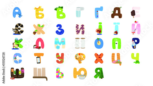 Ukrainian alphabet in the form of objects