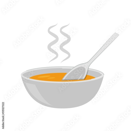 Vector icon soup on plate with spoon on white isolated background. Layers grouped for easy editing illustration. For your design.