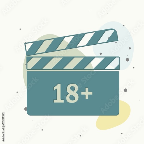 Vector clapper for movie 18 plus on multicolored background.