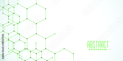 Green hexagon line and white background
