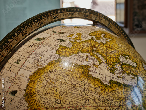 Detail of the historic globe at Hellbrunn Palace in Austria