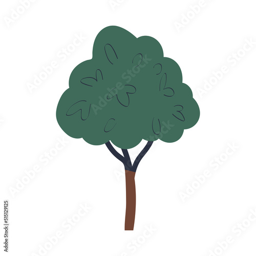 Green Tree on Trunk with Lush Crown as Forest Element Vector Illustration