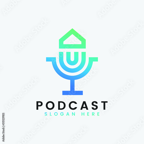 Detailed podcast logo template Free Vector
