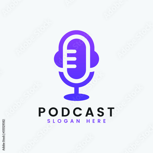 Detailed podcast logo template Free Vector
