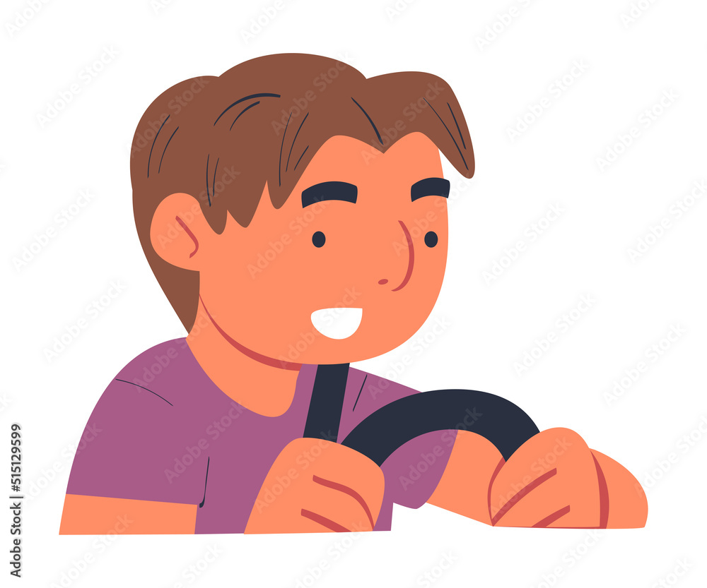 Smiling Man Driver Sitting in Car with Belt and Steering Wheel Traveling by Auto Vector Illustration Smiling Man Driver Sitting in Car with Belt and Steering Wheel Traveling by Auto Vector Illustration