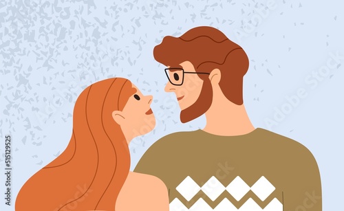 Love couple looking at each other. Romantic relationships of young woman and ...
