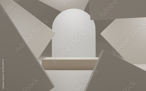 Pastel color product background stand or podium pedestal on empty display with pastel backdrops. 3D rendering.