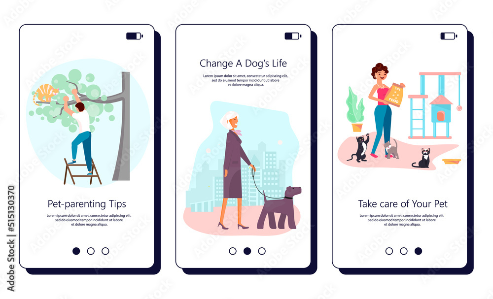 Set of apps with Different situation of owners with their domestic animals