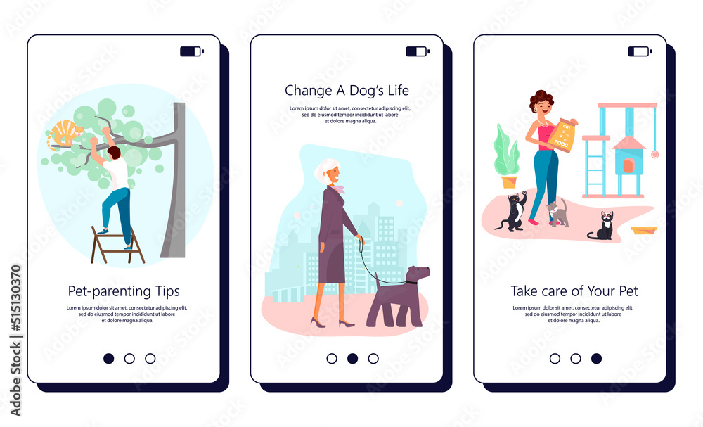 Set of apps with Different situation of owners with their domestic animals Set of apps with Different situation of owners with their domestic animals