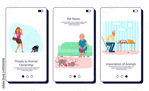 Set of apps with Different situation of owners with their domestic animals